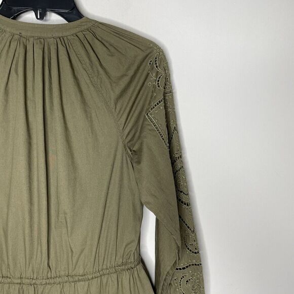 LAUREN Ralph Lauren Sulashka Dress Women 2 Olive Green Embroidered A-Line Cotton - Picture 8 of 14